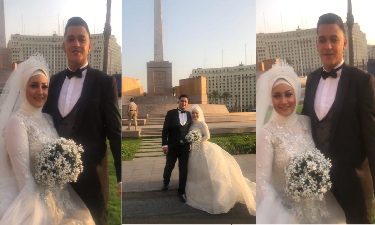 “بالفيديو والصور” عروسان يحتفلان بزفافهما في ميدان التحرير منذ قليل اليوم 20|9 وماذا قال العريس